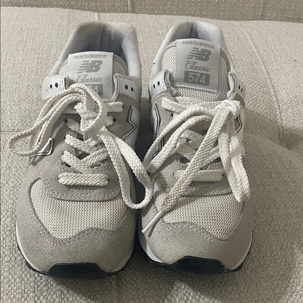 New Balance 574 Suede and Mesh Sneakers in Gray and White